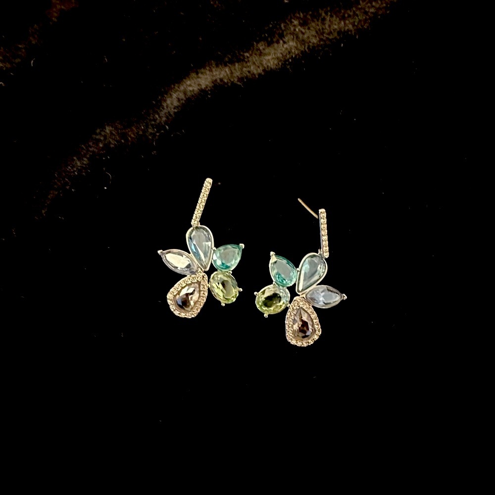 Swarovski Silver Earrings with Blue and Green Crystals